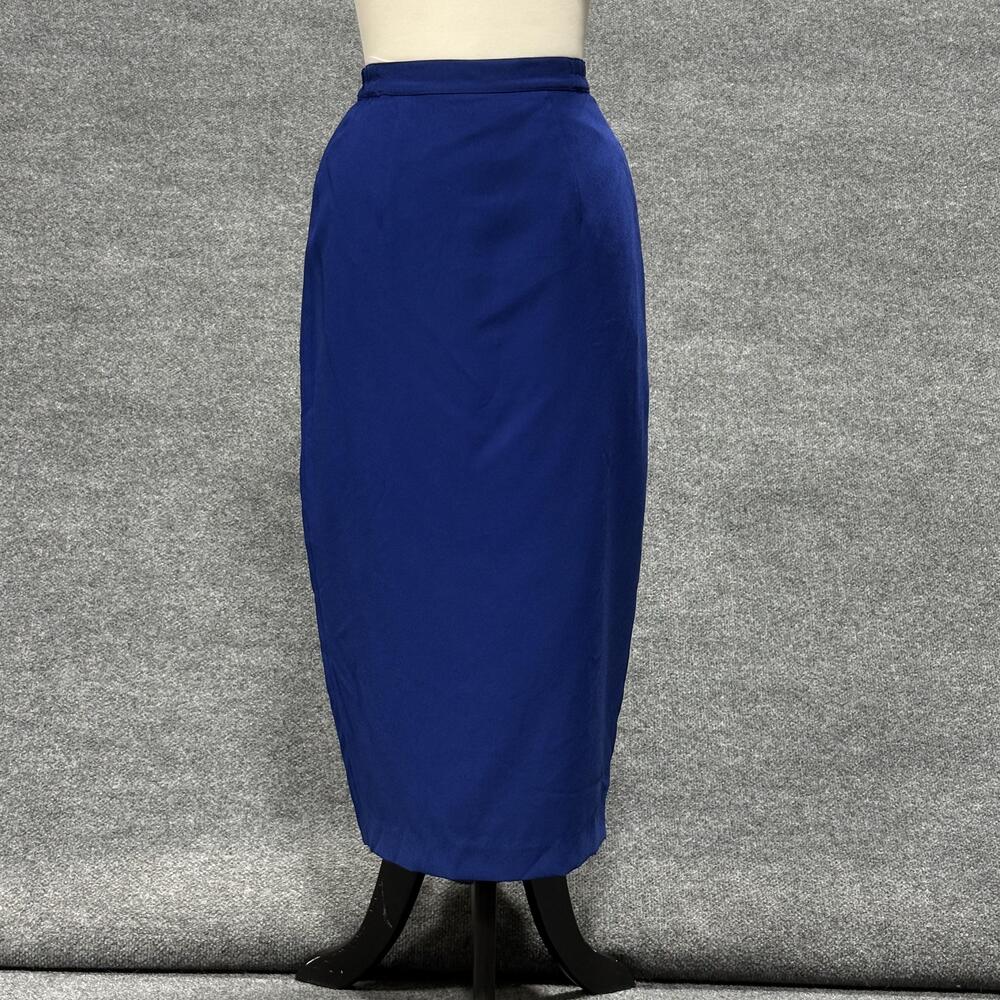 Vintage Anne French Skirt Womens Medium Blue High Waist Midi Pencil Hong Kong